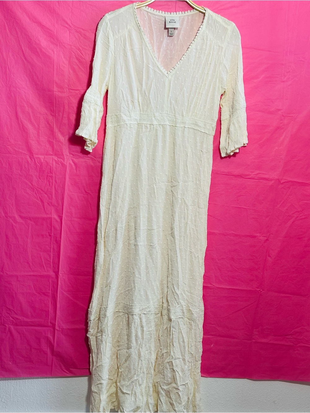 Knox Rose Cream Boho Maxi Dress with V-Neck and Ruffle Sleeves - Picture 14 of 15